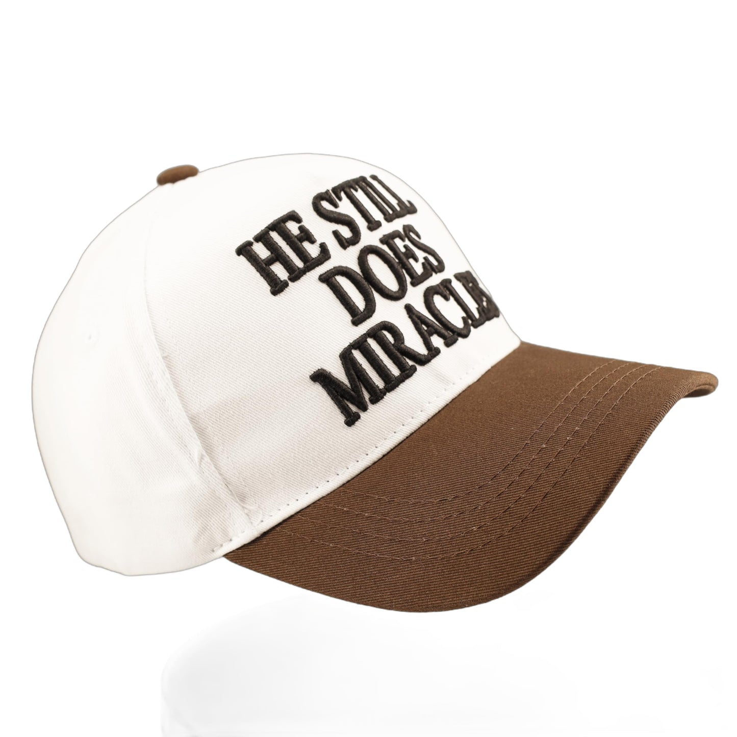 He Still Does Miracles Hat for Women Men, Embroidered Christian Trucker Hat, Two Tone Adjustable Snapback Baseball Cap,White/Brown