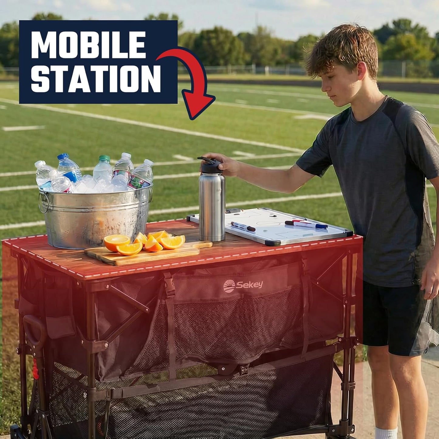 Sekey Heavy Duty Double Decker Wagon - 500Lbs Capacity, All-Terrain Big Wheels, Foldable Design for Camping & Sports