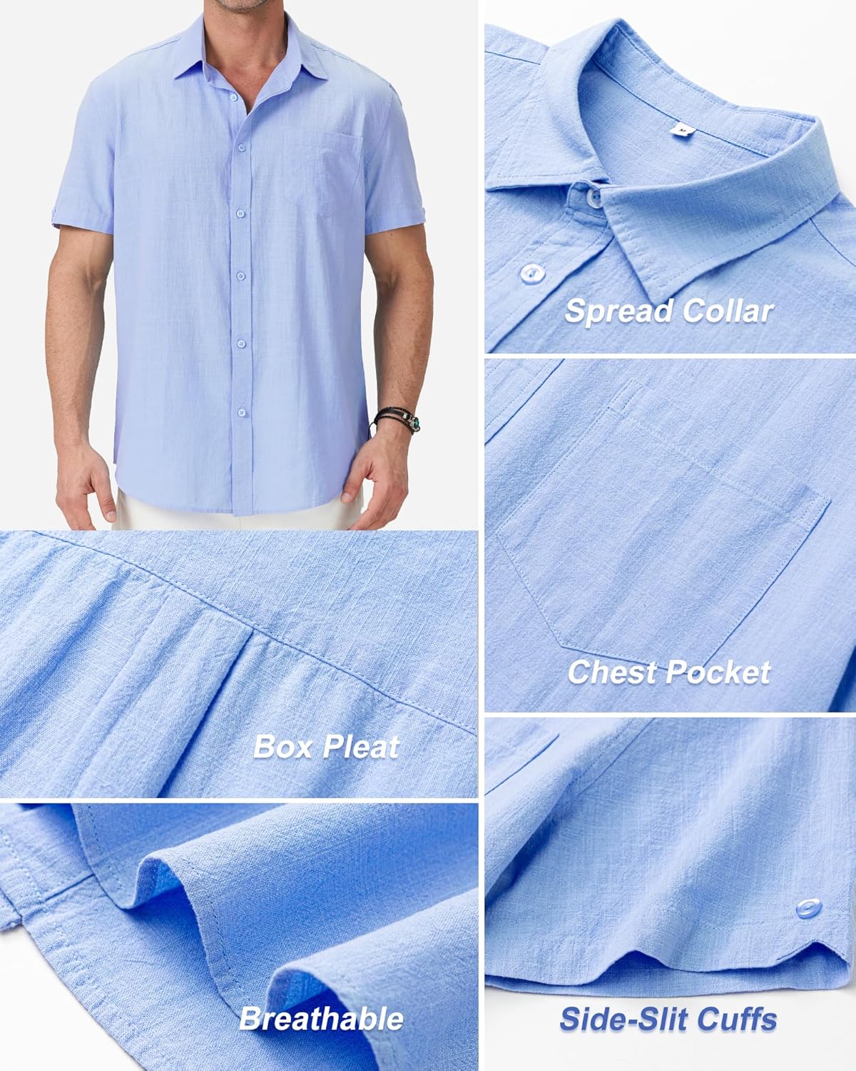 MLYENX Men's Linen Button-Down Shirts - Casual Short Sleeve Summer Tops | 3-Pack with Pocket