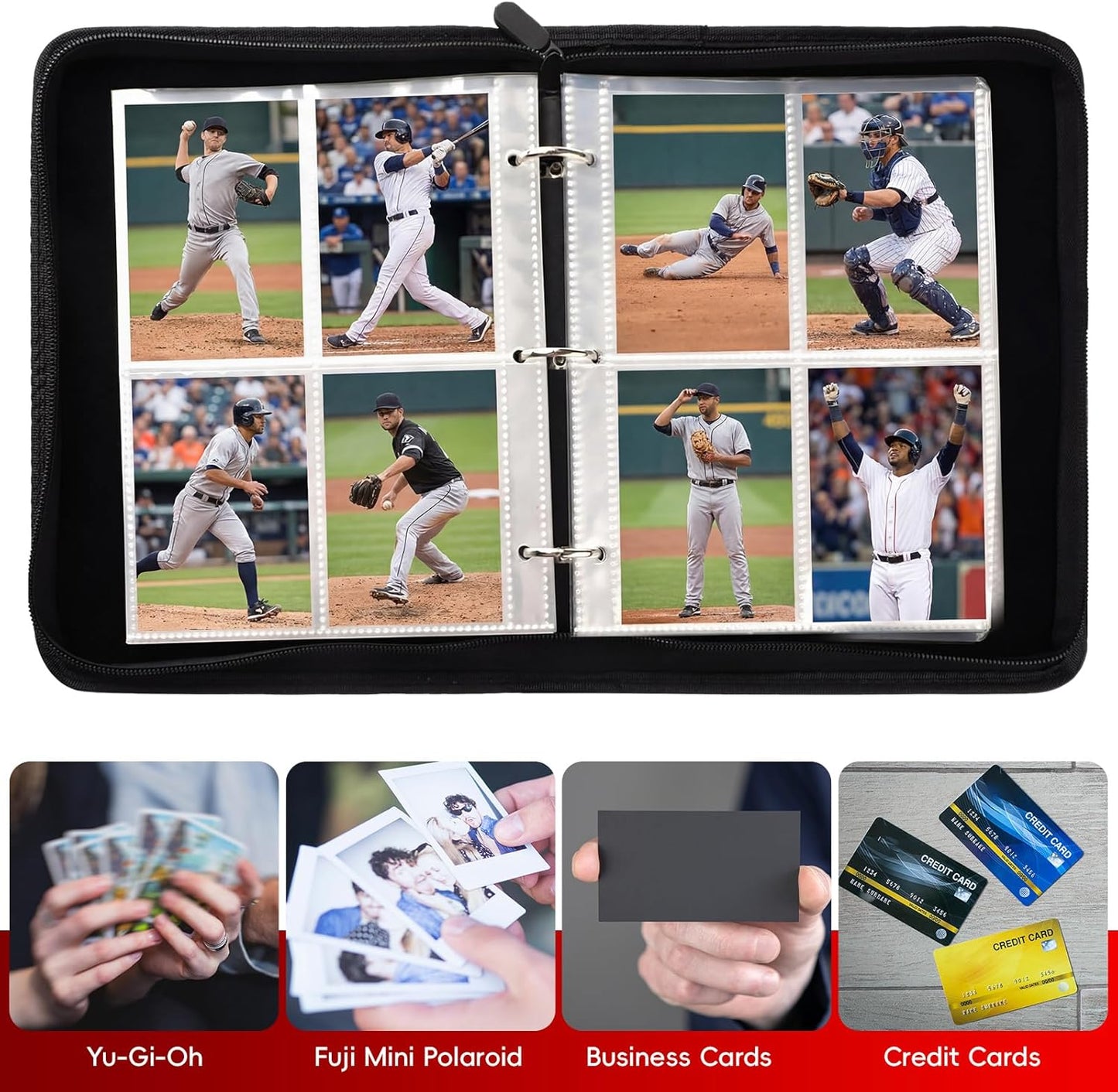 Sanwuta Baseball Card Binders - 6 Pack with 2400 Pockets & Zipper | Double-Sided Sports Display Album