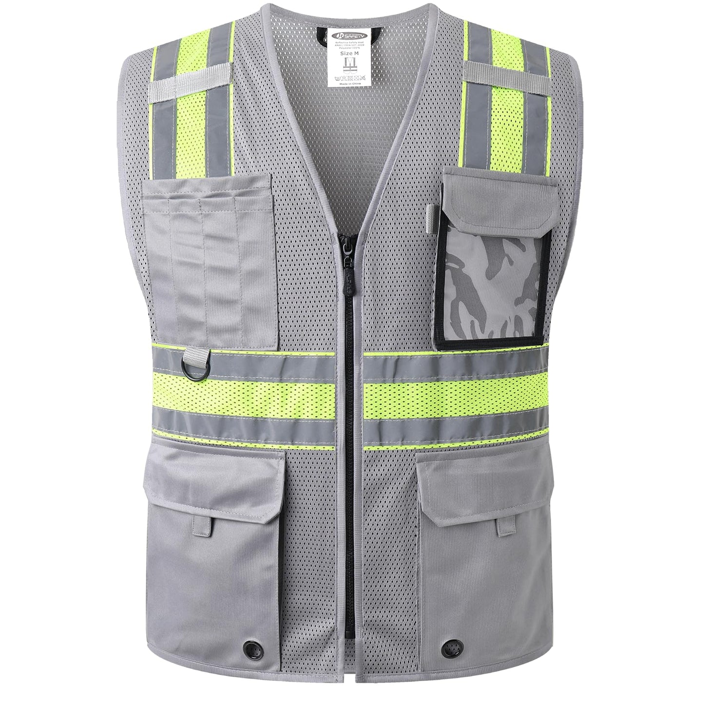 JKSafety Safety Vest for Men Women Hi Vis Relfective Vest with Pockets High Visibility Meet ANSI Standard Grey Color with Extended Yellow Strips (BX330-Grey M)