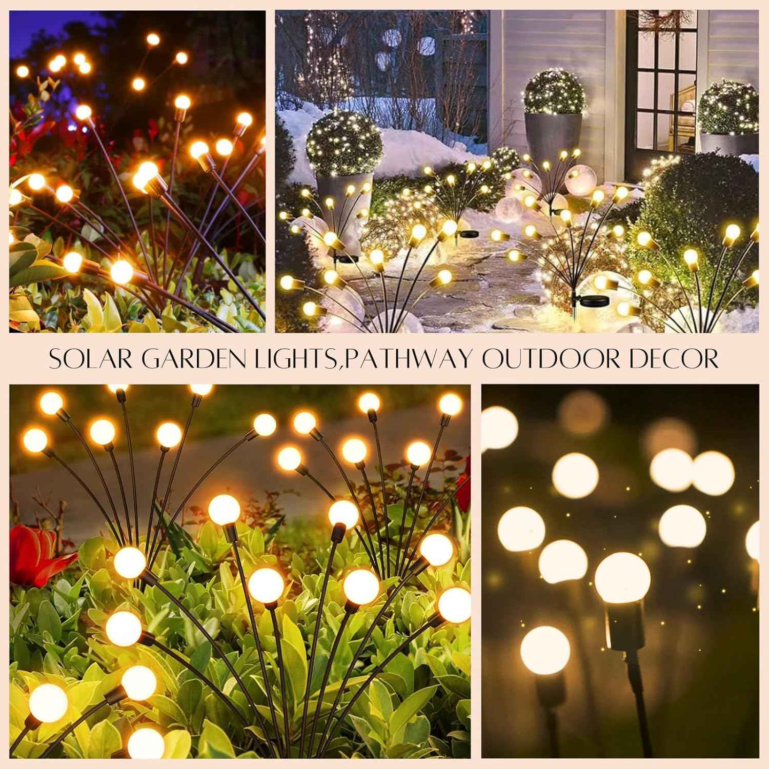 48 LED Solar Halloween Lights - 6 Pack Purple & Orange Waterproof Firefly Lights for Garden & Patio Decor