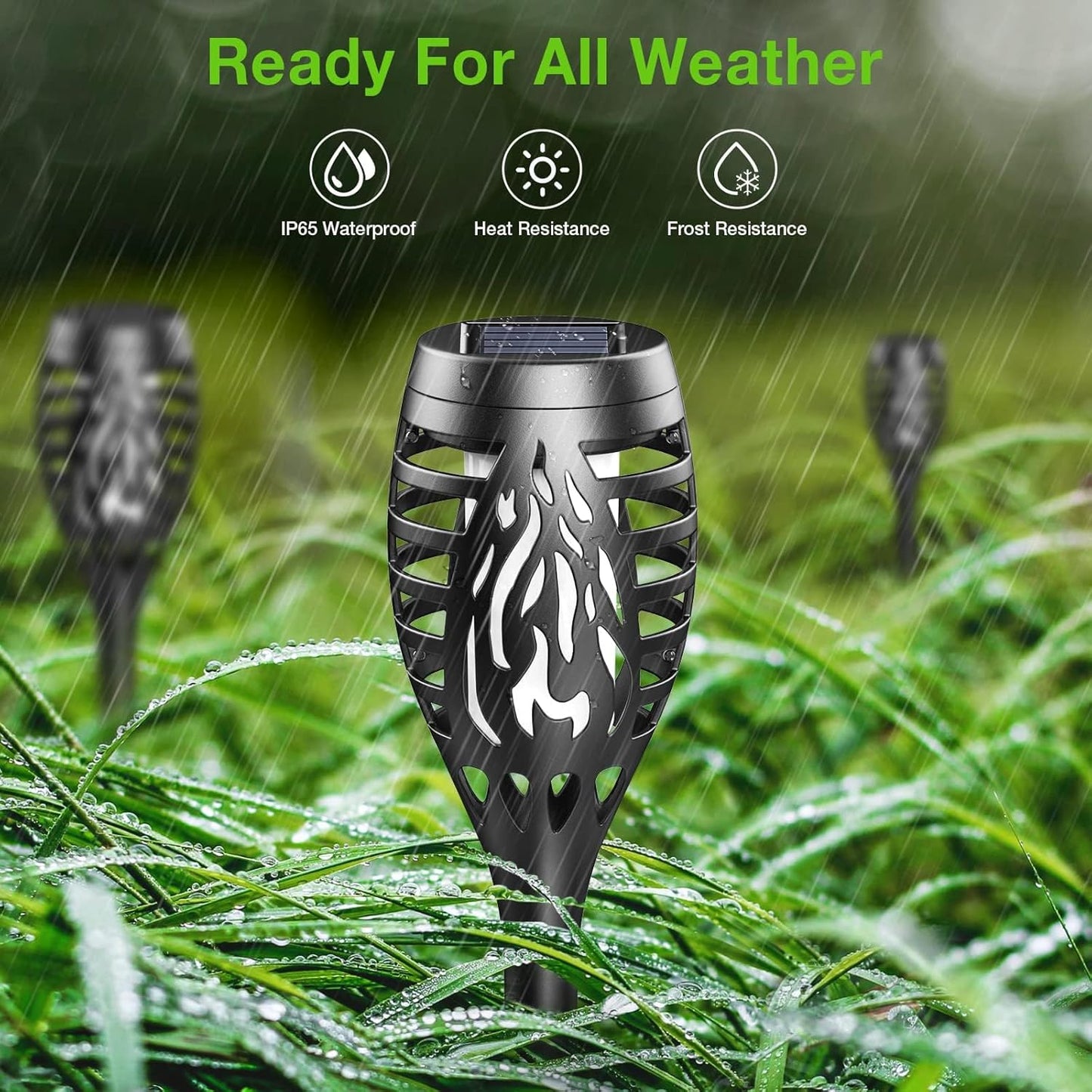 10 Pack Solar Torch Lights - Waterproof Flickering Flame Garden Lights for Outdoor Halloween Decor