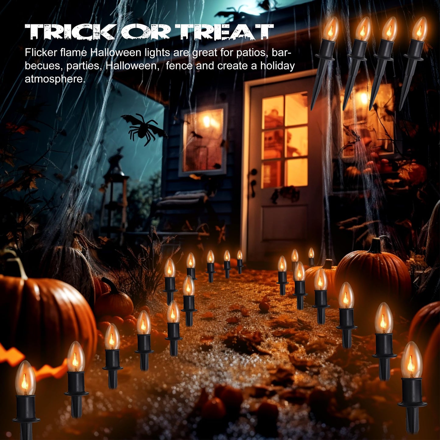 Flickering Flame String Lights Outdoor - C9 Pathway Flicker Fire Light Strand Plug in - Blood Twinkle Flames Light Bulbs for Fireplace Walkway - Halloween Decorations Twinkling Orange Bulb Lights