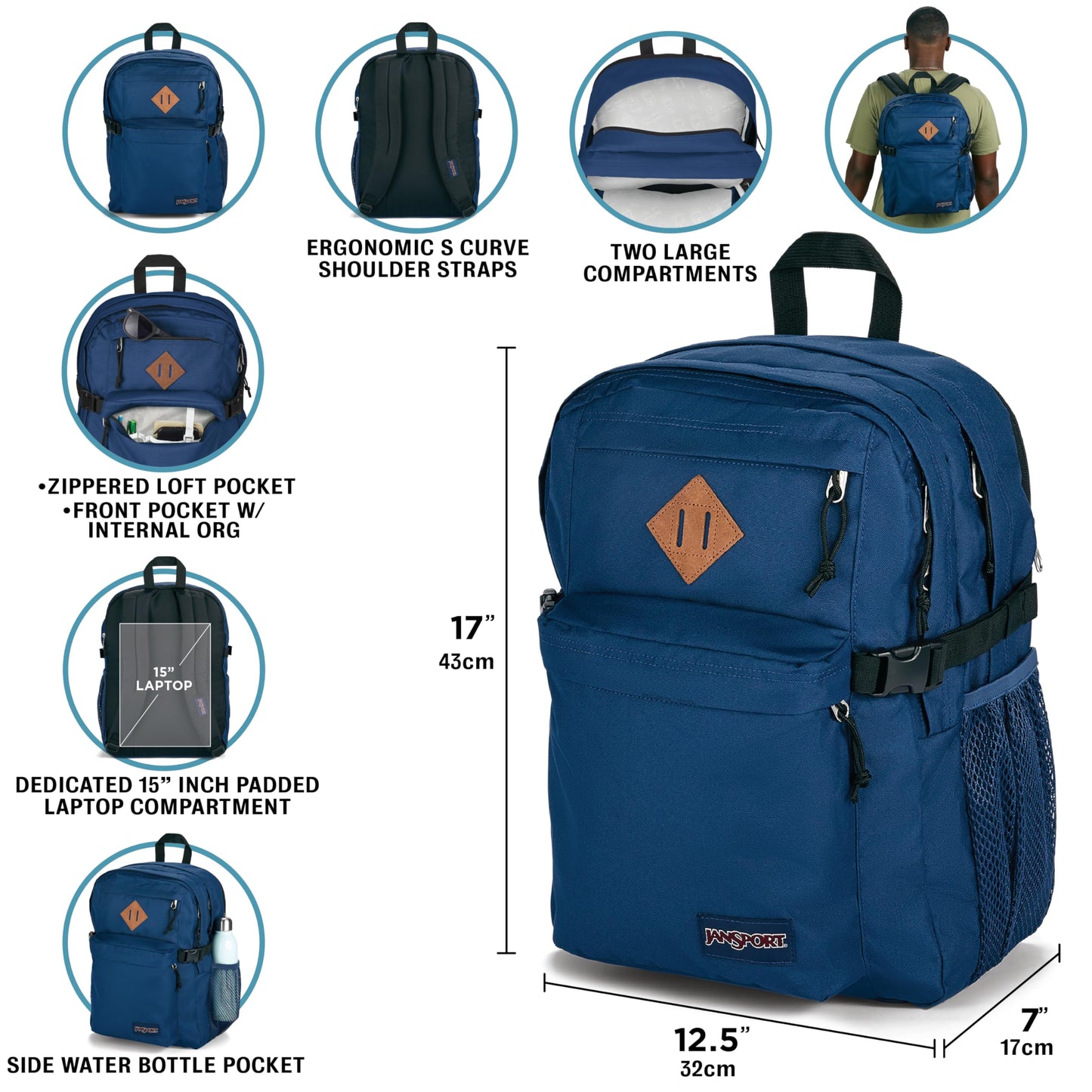 JanSport Main Campus Backpack - Travel or Work backpack w 15-Inch Laptop Sleeve and Dual Water Bottle Pockets, Party Plum