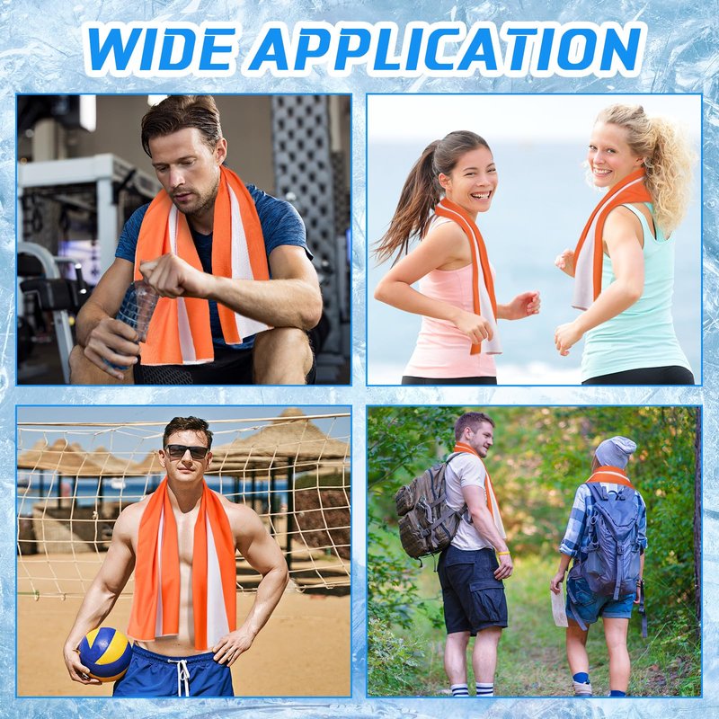 Coume 20 Pieces Cooling Towels Bulk for Neck and Face 40 x 12 Inch Double Layer Microfiber Soft Breathable Chilly Orange Cold Towels for Gym Yoga Camping Running Workout Travel Sports