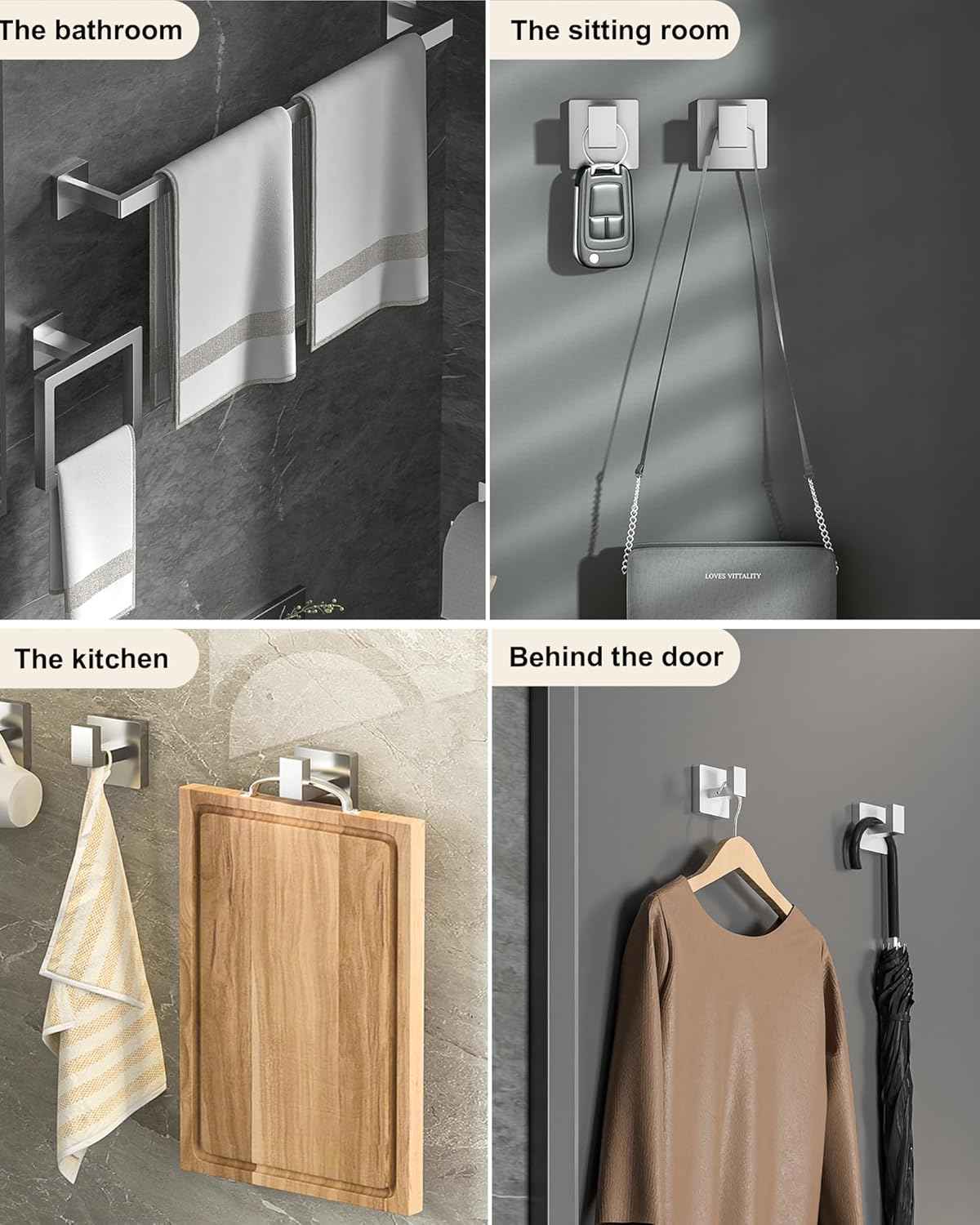 Brushed Nickel Bathroom Hardware Set - 10-Piece Towel Bar, Ring, Hook & Holder Kit