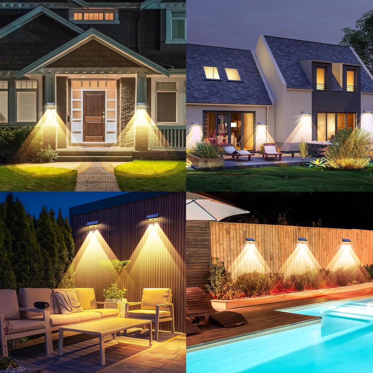 TECKNET Solar Fence Lights - 12 Pack LED Outdoor Lighting, IP66 Waterproof, Warm White & RGB Colors for Deck, Patio, Pool, and Backyard