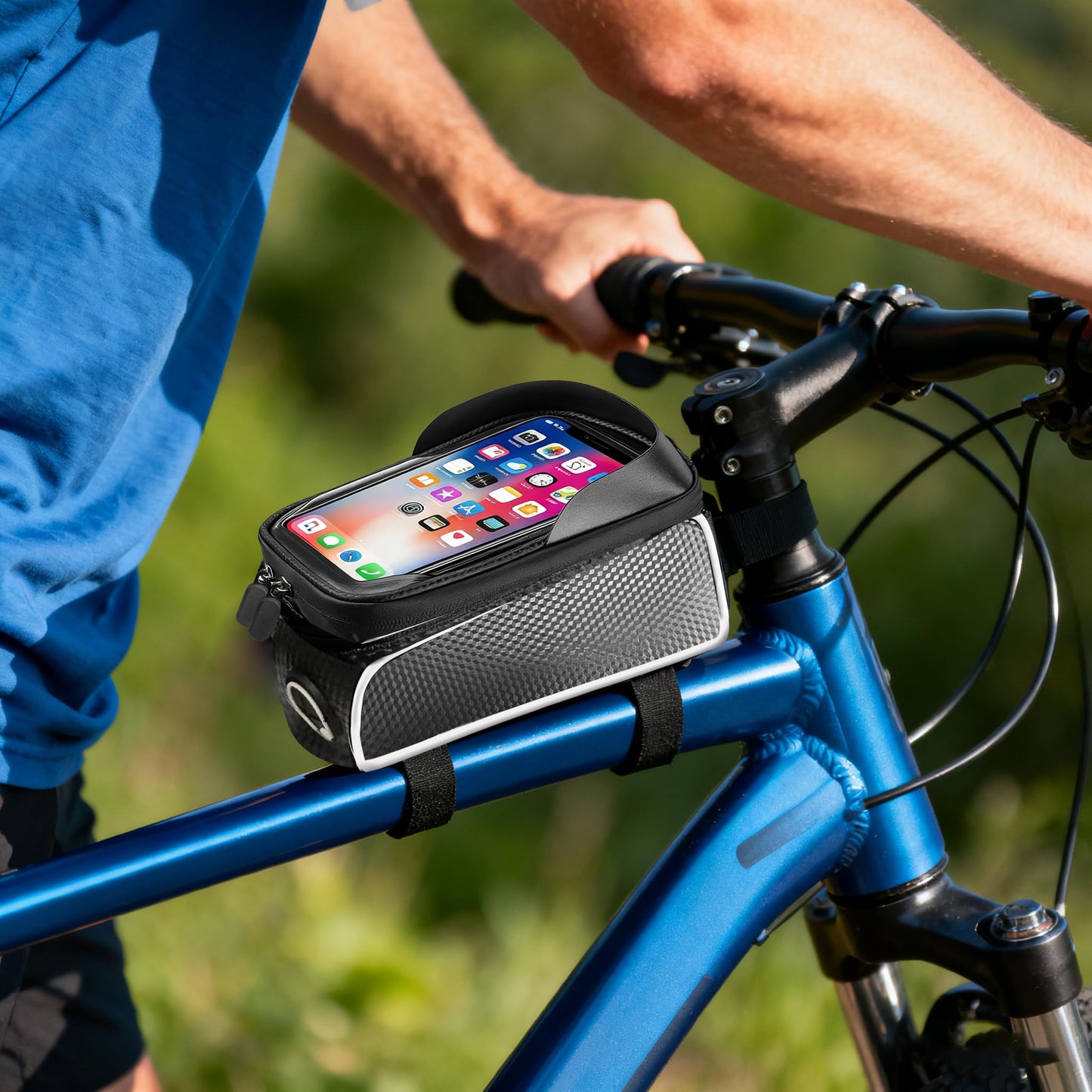 SunHalo Gear Waterproof Bike/eBike/Frame Bag,Bike Front Bag for Handlebar,Electric Bike Phone Bag,Bicycle Pouch with Rain Cover,Bike Accessories Storage Bag For Compatible Phone Under 7”