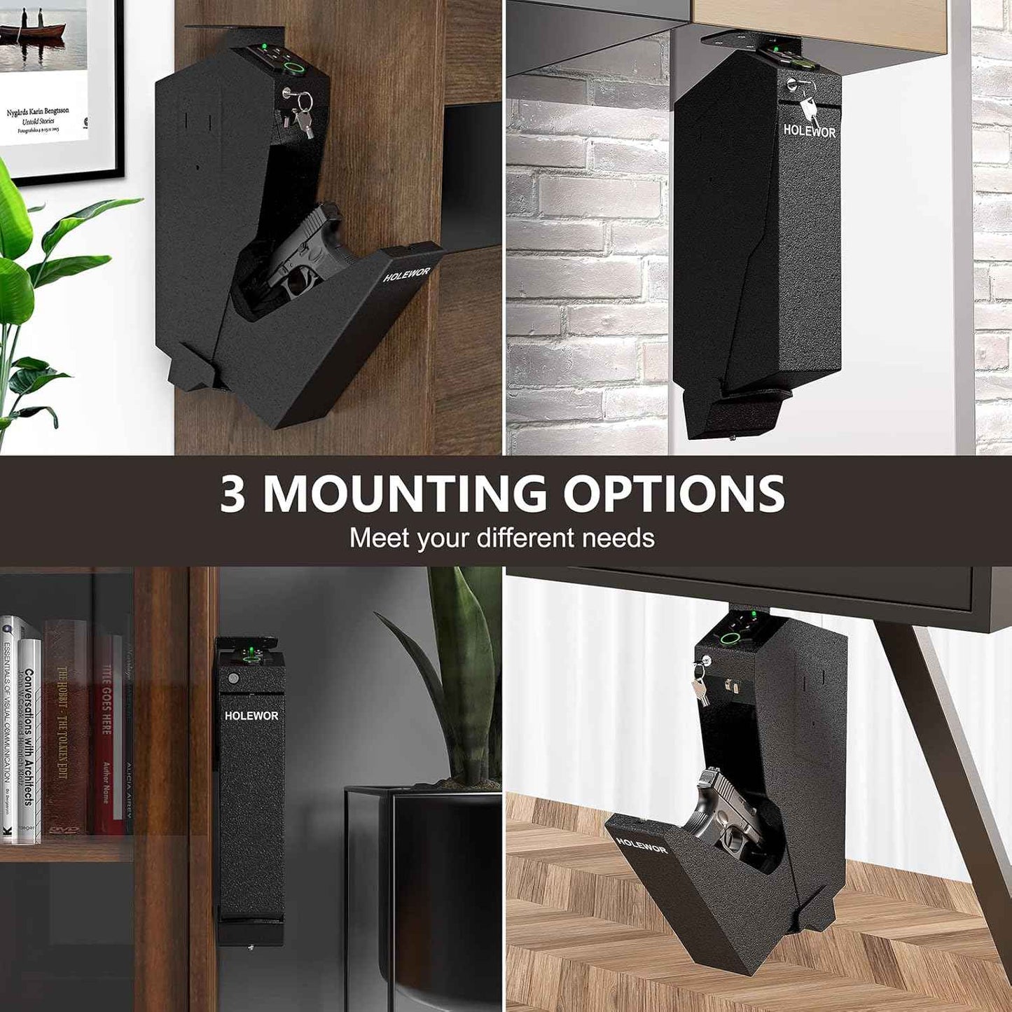 Quick Access Bedside Gun Safe - Single Mount Pistol Safe for Nightstand & Desk