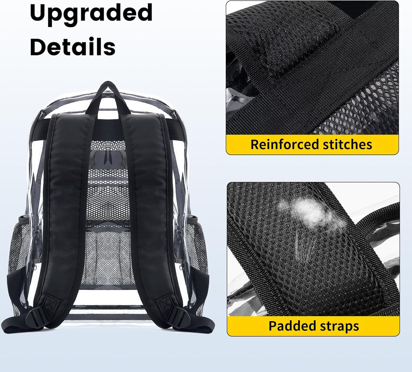 Vorspack Clear Backpack - Heavy Duty PVC with Reinforced Straps & Large Capacity for College | Black