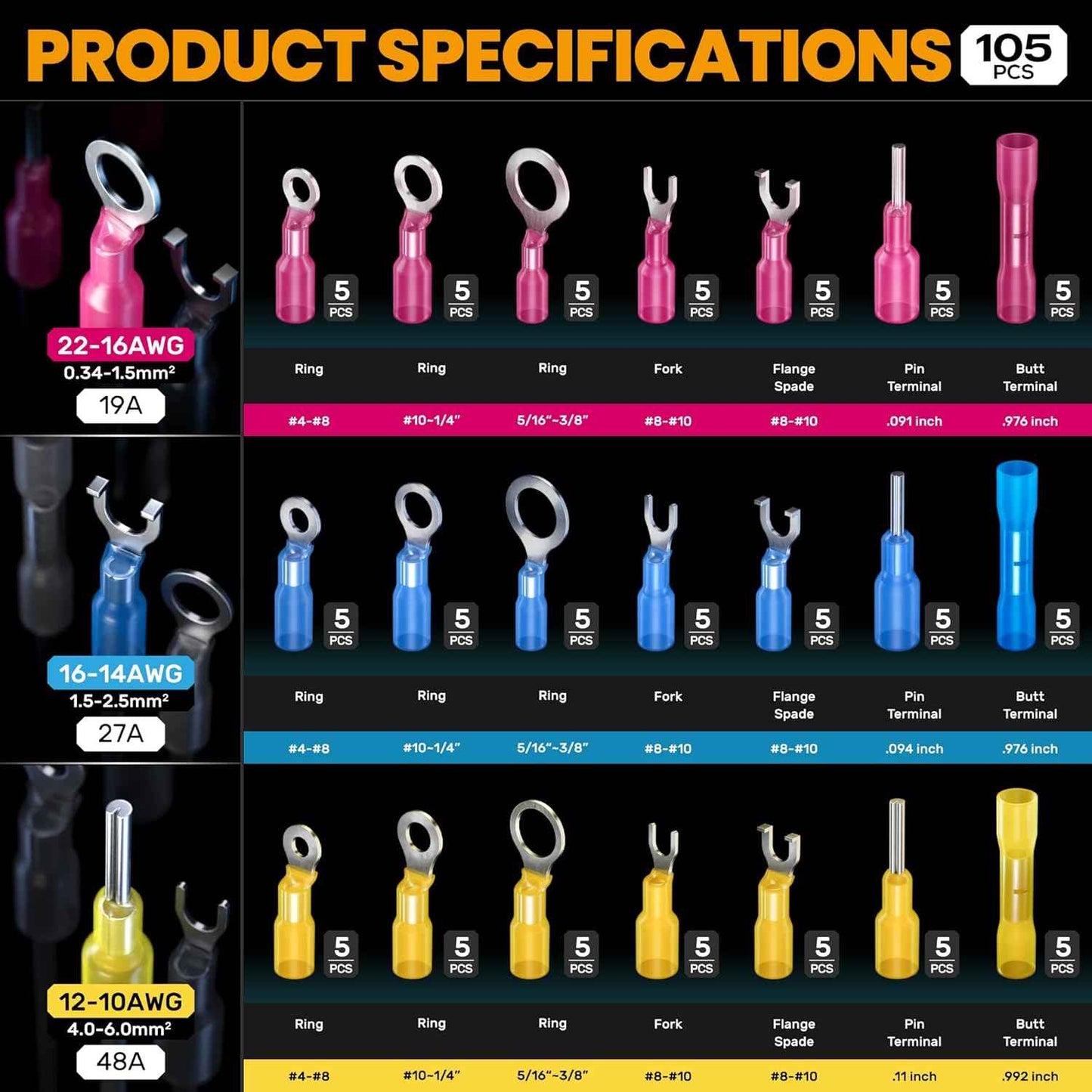 Heat Shrink Connector Crimp Tool Kit - 48 Sizes (22-10 AWG) Marine Grade Wire Connectors & Pliers