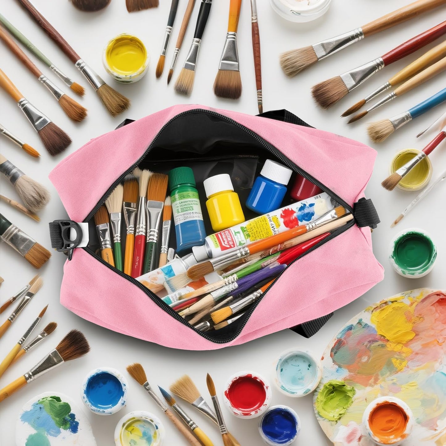 Small Tool Bag, Canvas Tool Storage Bag, Large Capacity Multipurpose Zipper Soft Tote Organizer Pouch for Electrician, Plumbing, Gardening,Tools Bags for Men (Pink, 13 Inch)