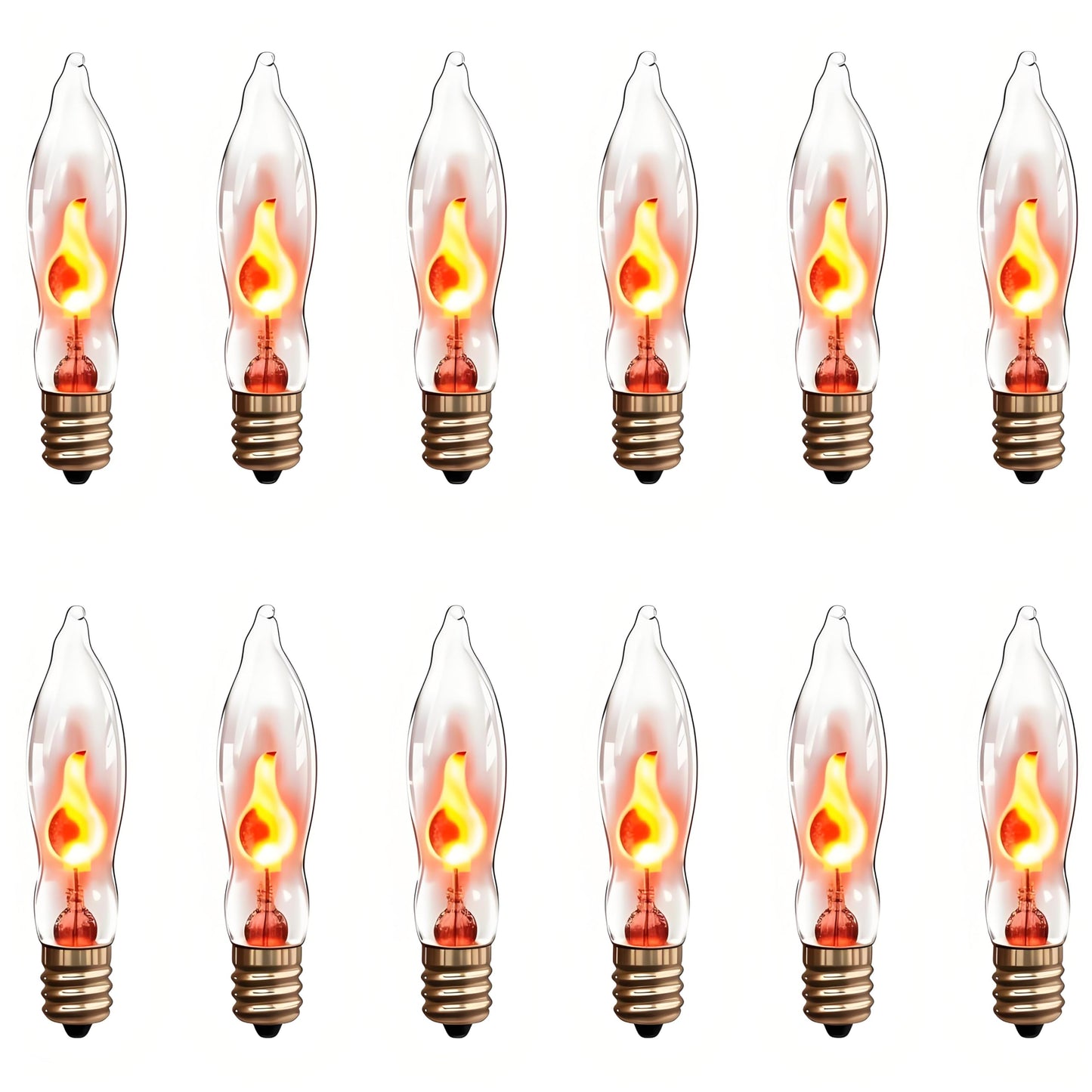 12 Pack E12 Halloween Clear Flicker Flame Light Bulbs, Flickering Night Light Replacement Bulbs, C18 Candle Bulb for Outdoor Halloween Christmas String Lights Electric Window Candle Chandeliers, 1W