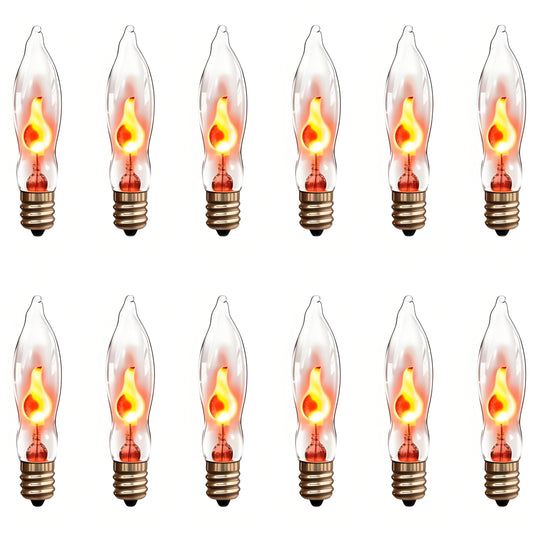 12 Pack E12 Halloween Clear Flicker Flame Light Bulbs, Flickering Night Light Replacement Bulbs, C18 Candle Bulb for Outdoor Halloween Christmas String Lights Electric Window Candle Chandeliers, 1W