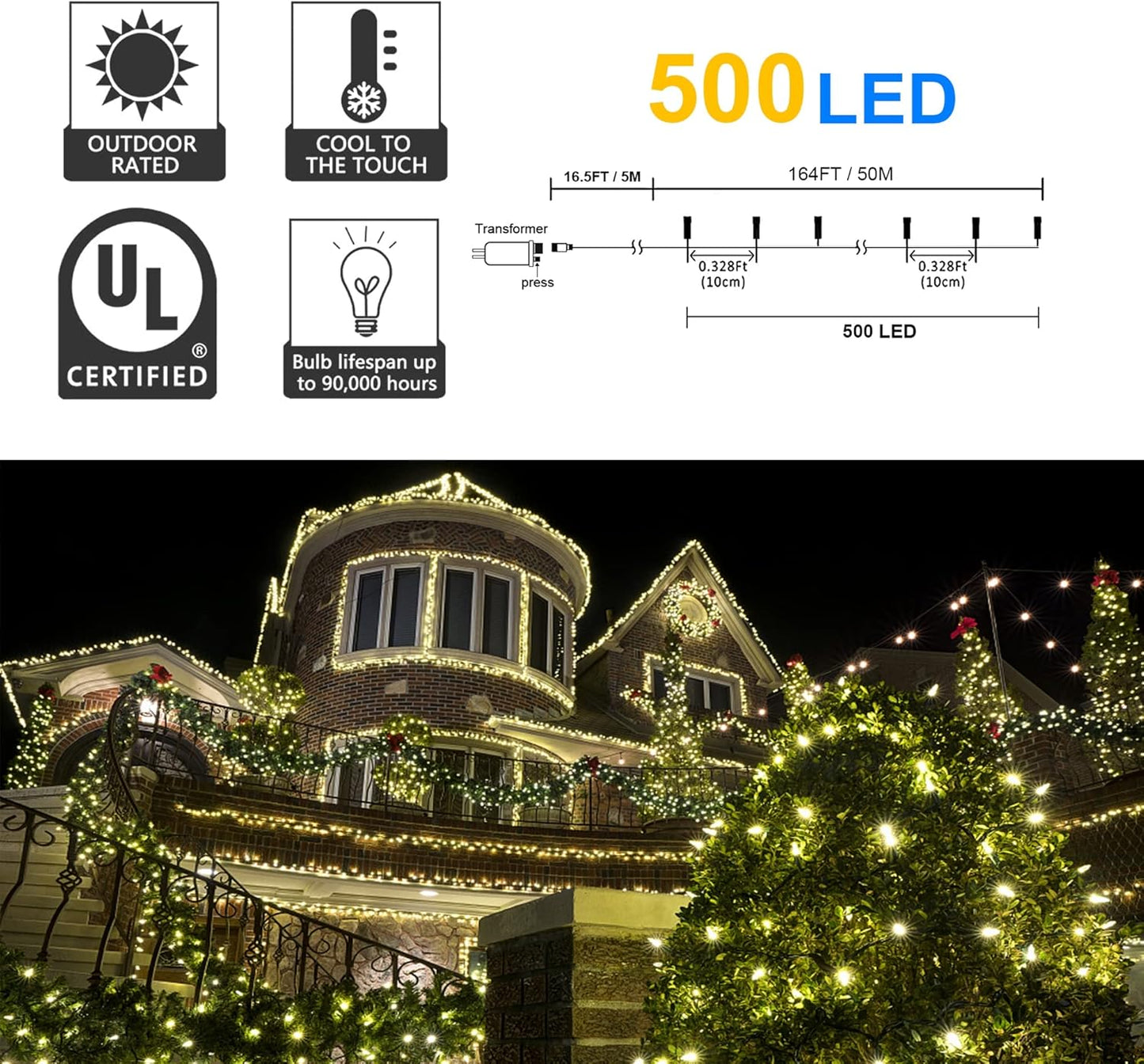 500 LED Christmas String Lights - 164 FT Waterproof RGB Fairy Lights with Remote & Timer for Indoor/Outdoor Holiday Decor