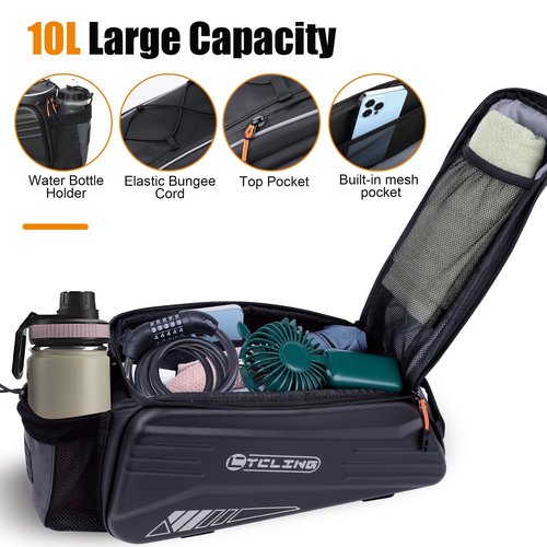 Febabilo Bike Rack Bag-10L EVA Hard Shell Waterproof 3 in 1 Ebike Trunk Pannier Bag with Reflective Strip & Shoulder Strap for Commuter Travel Outdoor Cycling Accessories (Hard Shell with Rain Cover)