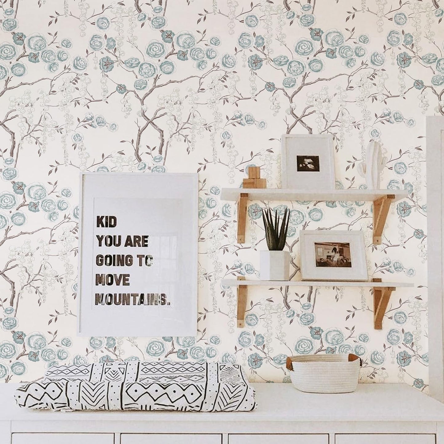 Orainege Blue Peony Floral Wallpaper Peel and Stick Wallpaper Floral Contact Paper Self Adhesive Removable Wall Paper for Bedroom Bathroom Decorative 17.7"x118.1"