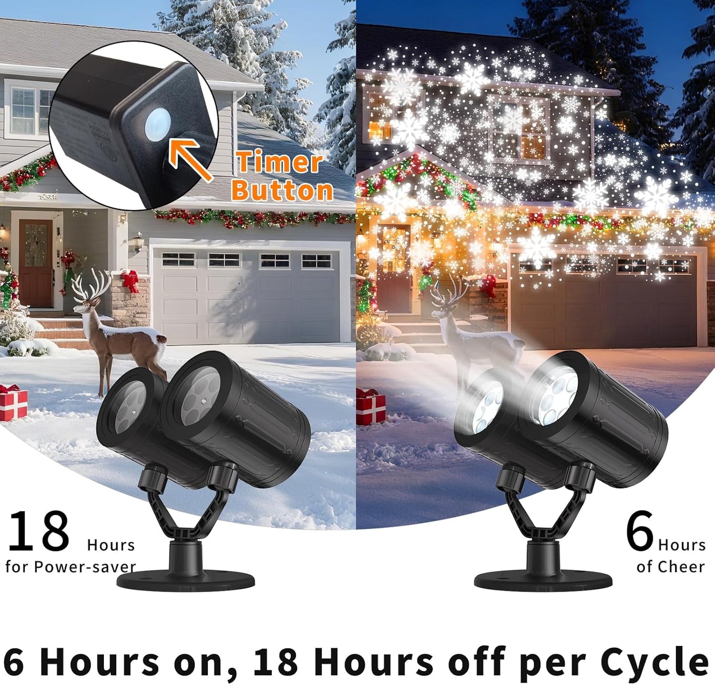 Upgraded Snowflake Christmas Projector Lights - Triple Head LED Outdoor Decor with Timer