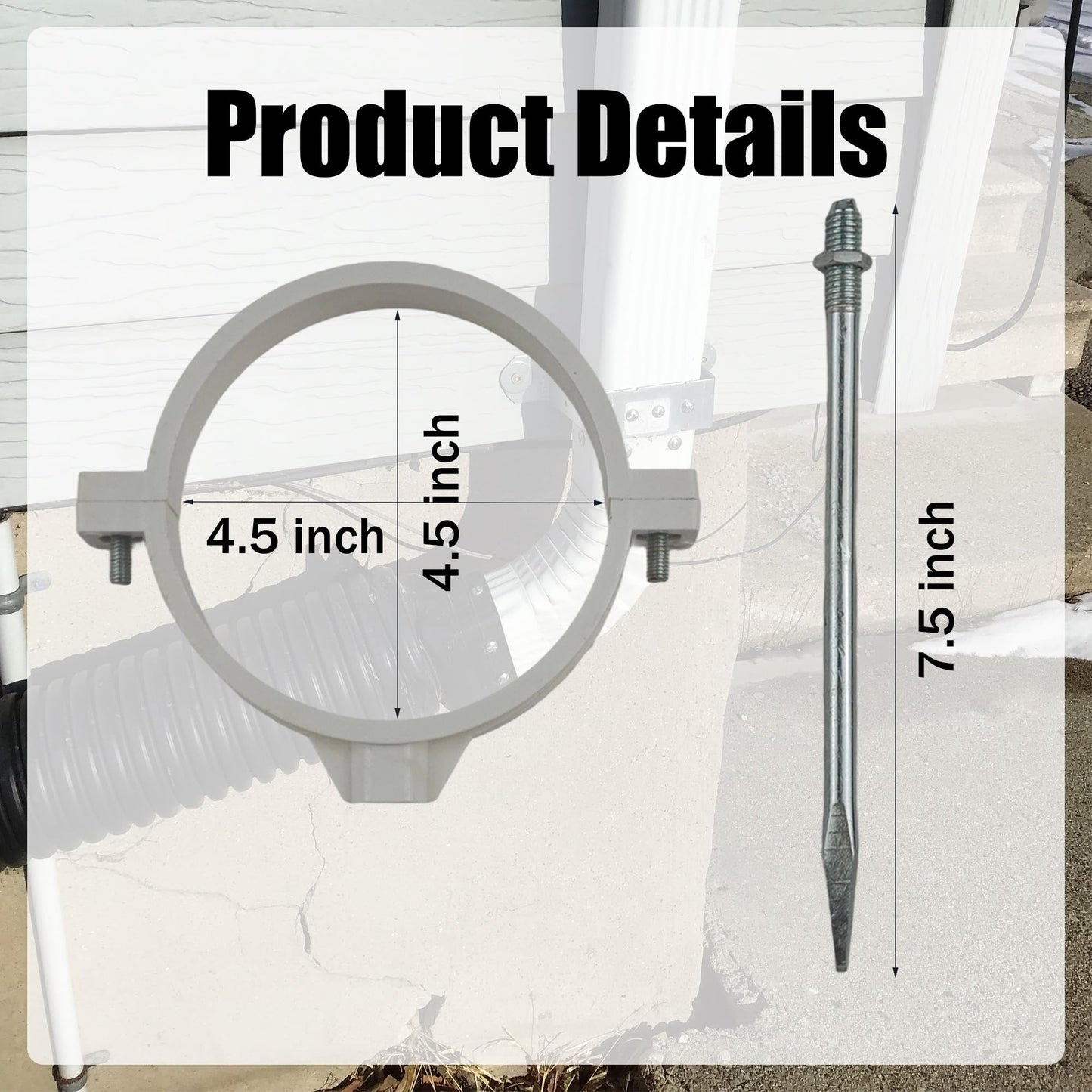 Downspout Bracket - 2psc Downspout Extensions Holder, Fits Up to 4.3" Pipes; Bracket Height: 7", PVC Clip&Metal Support Easy Installation