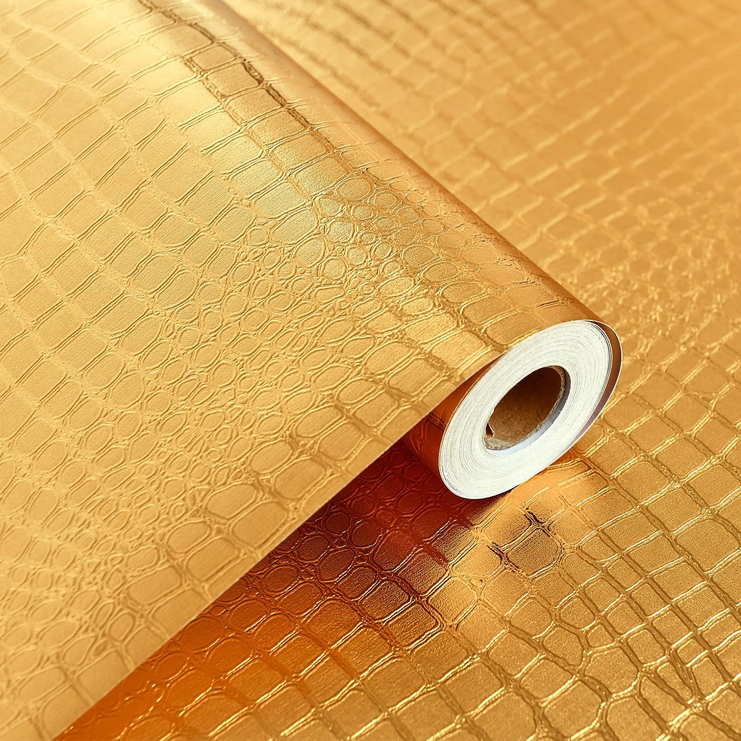 Cismmy Peel and Stick Wallpaper - Gold Crocodile, 15.7" X 118", Removable, Easy Peel Off, Renter Friendly Textured Wallpaper