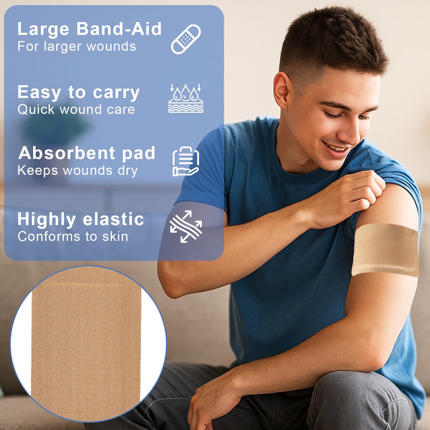 30 Pcs Extra Large Bandaids 5 X 3, Flexible Long Bandaids, Sterile Fabric Bandage, Large Bandages for Wounds, Large Adhesive Bandages with Non Stick Pad