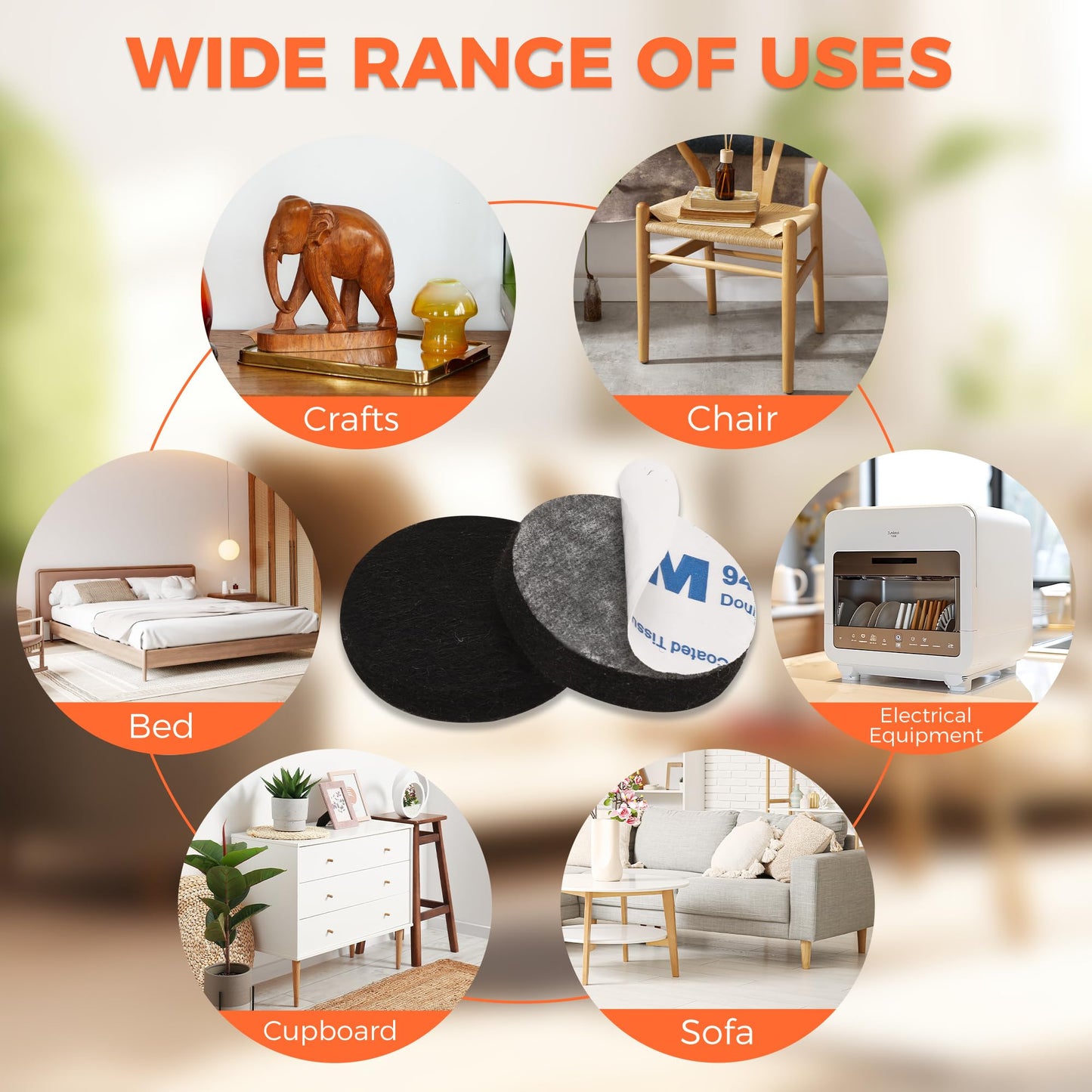 Felt Furniture Pads 120 PCS, Non Slip Self Adhesive Felt Pads Chair Leg Floor Protectors for Furniture Feet Wood Hardwood Floors, 1 inch Round, Black