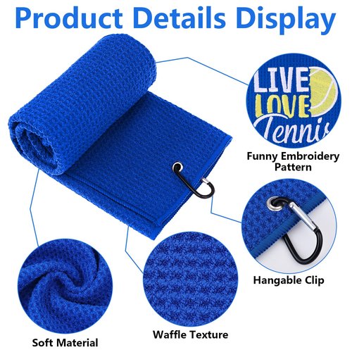 DAVAXI 6 Pcs Tennis Towel 16 x 24 Inch Funny Soft Embroidered Towels Hand Towel with Carabiner Clip Player Towels Tennis Gifts for Men Women Team Sports Court Accessories Gift