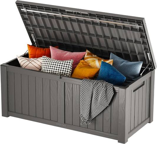31 Gallon Waterproof Outdoor Storage Box - Lockable Resin Deck Bin for Patio Cushions & Tools - UV Resistant, Black