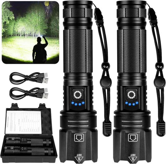 Super Bright Rechargeable LED Flashlights 90,000 Lumens - 2 Pack, 5 Modes for Camping, Hiking & Home Use