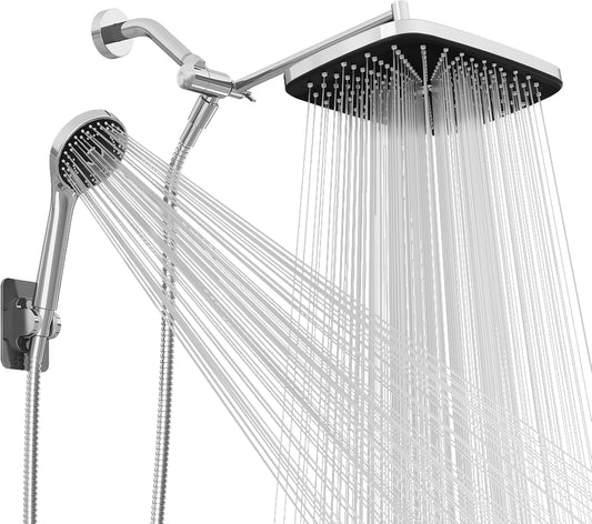 High Pressure 5-Mode Wide Rain Shower Head Combo with Handheld & Extension Arm - Black