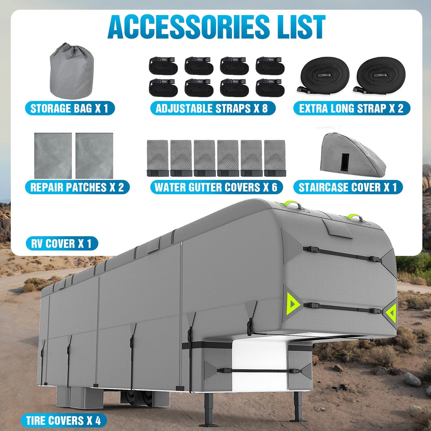PuroShelt 5th Wheel RV Cover 37-41ft, 7 Layers Travel Trailer Cover, Waterproof Camper Cover, Tongue Jack Cover, Tear Resistant Waterproof Motohome Fifth Wheel RV Cover