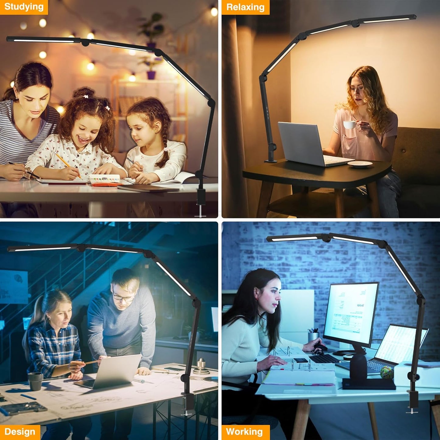 Adjustable LED Desk Lamp with Clamp - Dimmable Eye-Care Light for Home Office & Nail Tech