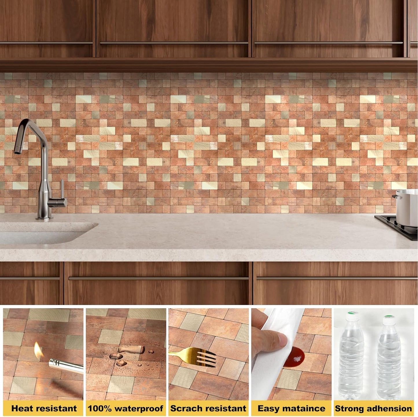Stainless Steel Peel and Stick Backsplash Tiles - 20 Sheets, 12''x12'' for Kitchen & Bathroom