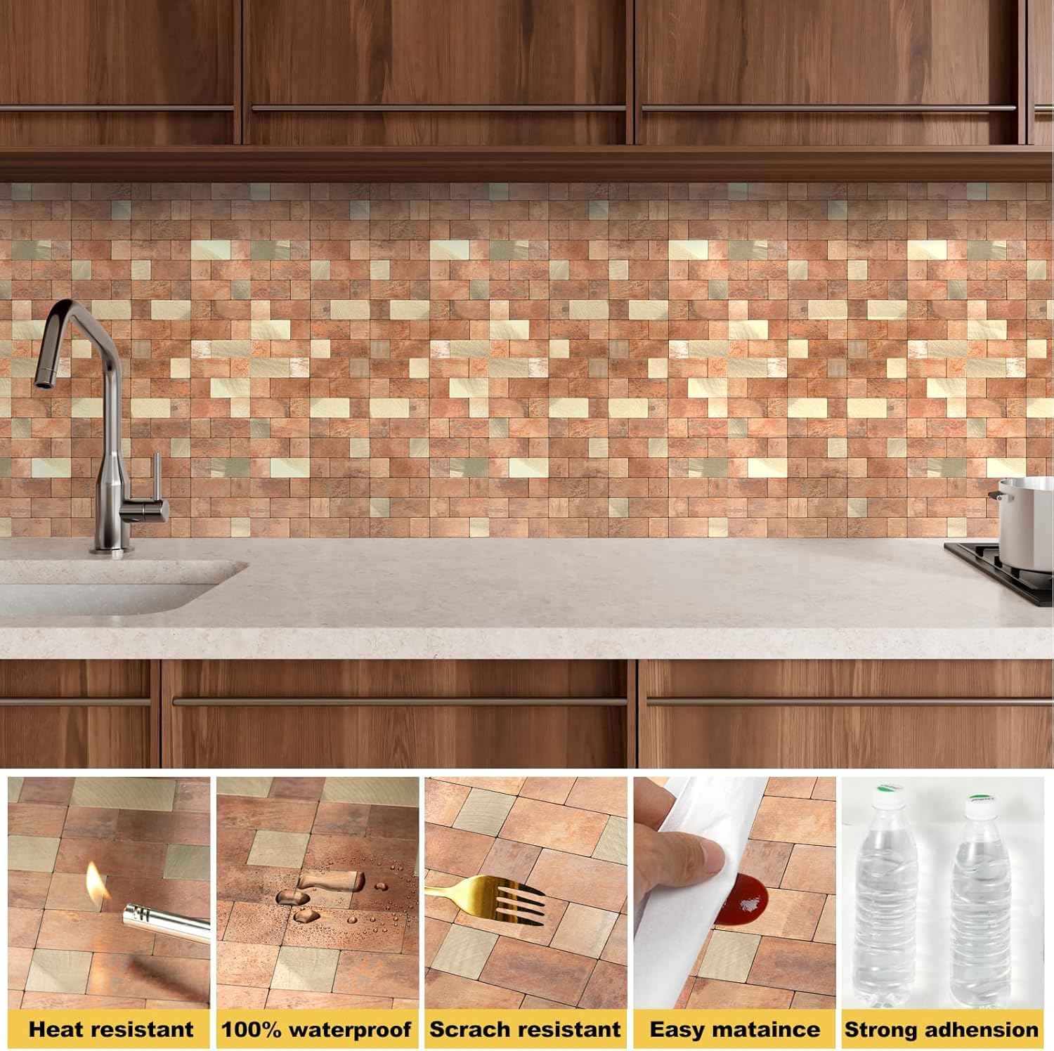 Stainless Steel Peel and Stick Backsplash Tiles - 20 Sheets, 12''x12'' for Kitchen & Bathroom