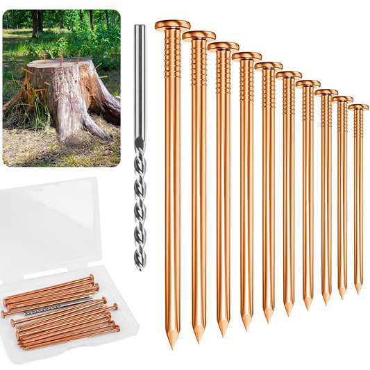 UCandy Pack 10 Copper Nails for Killing Trees Stump Root, 3.14" Copper Nails with Drill, Stump Removal Spikes Hardware Nails for Trees