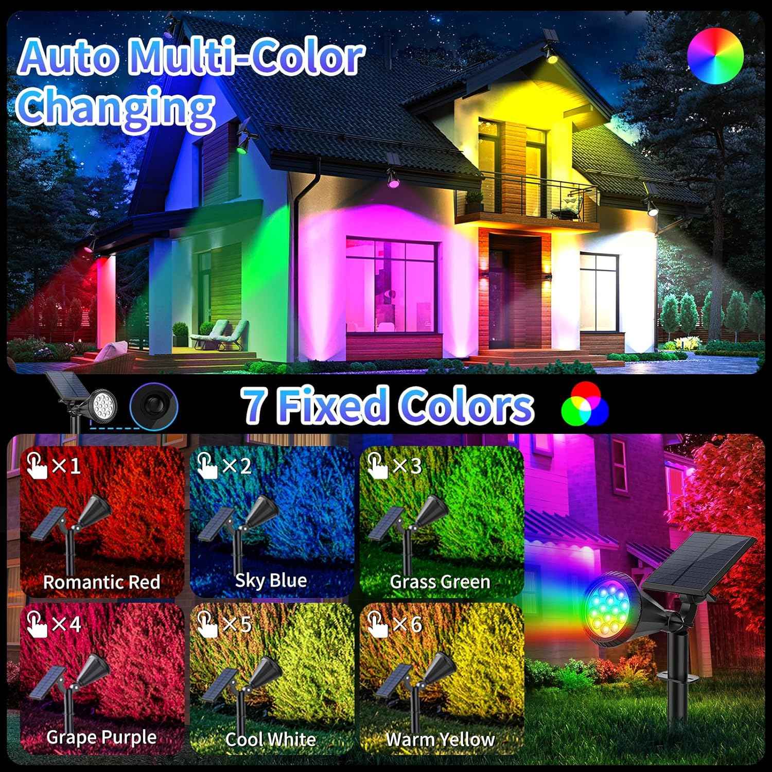 Solar Spot Lights Outdoor - 8 Pack Waterproof Adjustable Landscape Lights for Garden & Pathway