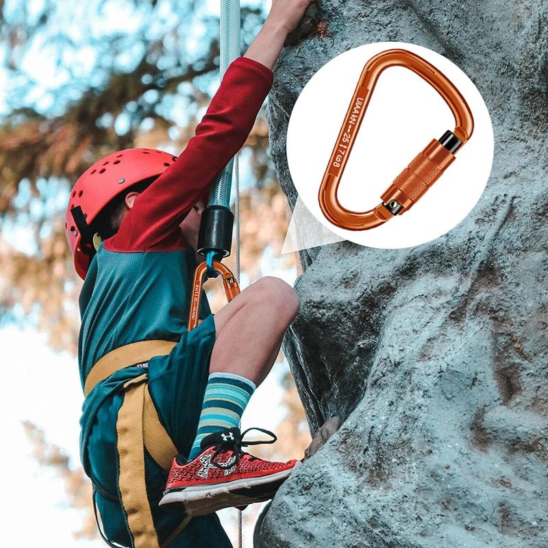 Auto Locking Carabiner Heavy Duty Carabiner 25kN Climbing Carabiner Climbing Equipment Safety Carabiners for Rappelling, Hammocks, Rescue, Dog Leash, Swing (Orange-8PCS)