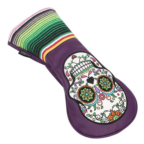 SHABIER Purple Golf Fairway Headcover with Green Embroidery Sugar Skull Design for Golf Club