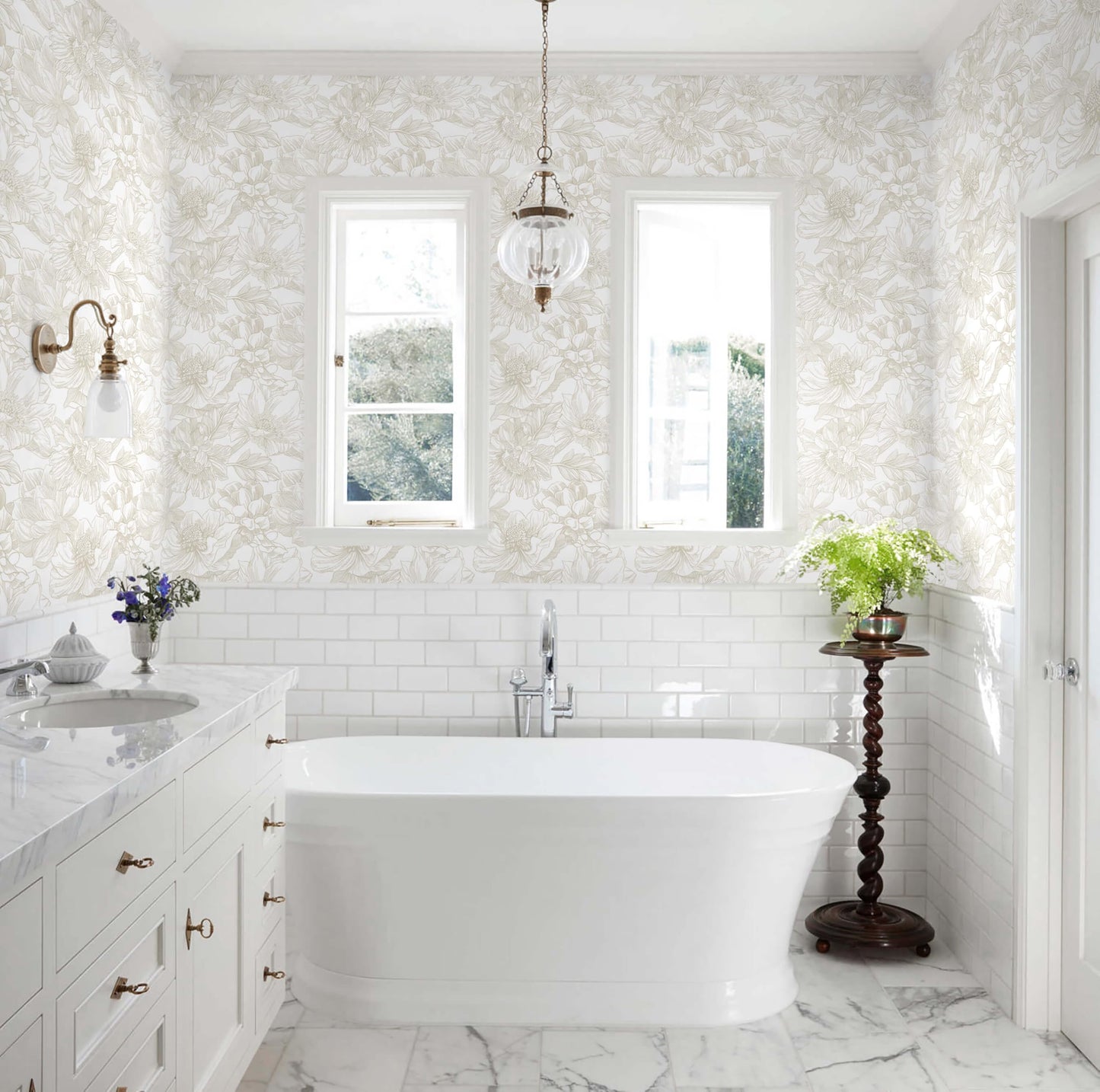 Ismoon Large Floral Peel and Stick Wallpaper Boho Beige Contact Paper 17.3inx6.5ft Neutral Wall Paper Removable Self Adhesive Wallpaper Bedroom Cabinet Bathroom Waterproof Mural Wall Decor Vinyl Roll