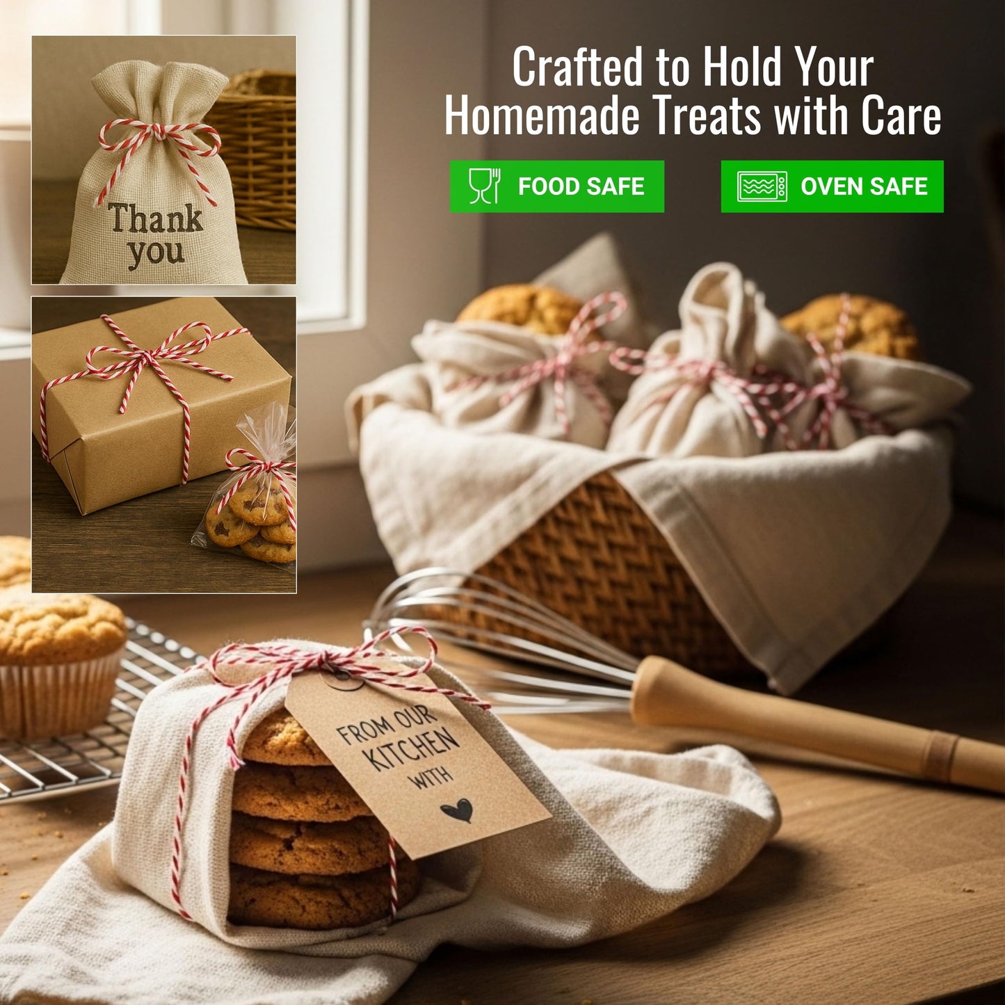 Organic Red and White Twine – 500 Feet Strong Cotton String for Gift Wrapping, Baking, Crafts, Butchering, Holiday Décor, DIY Projects, Packaging & Pastry Boxes