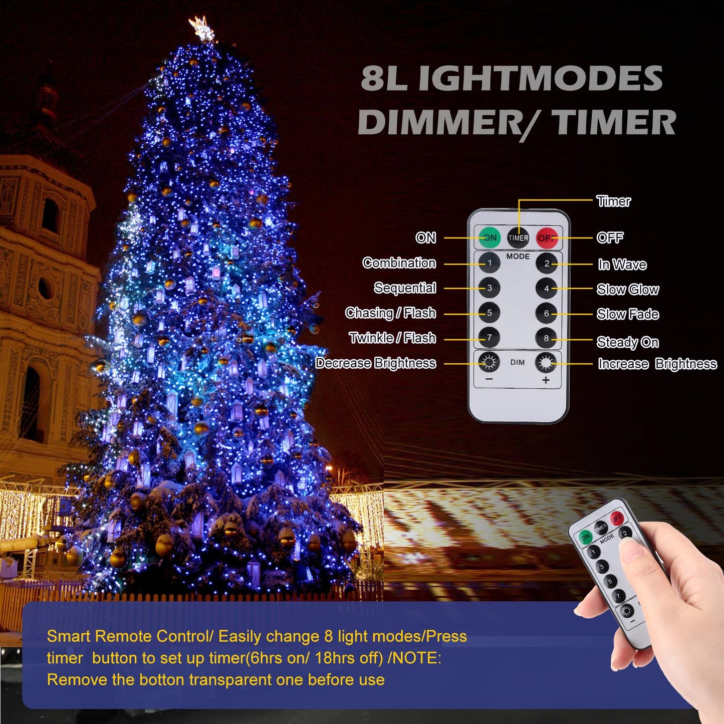 Ehome USB Fairy String Lights - 66 ft 200 LED Twinkle Lights with Remote, Timer & 8 Modes - Silver Wire, Waterproof, Indoor/Outdoor, DIY Party, Wedding - Blue