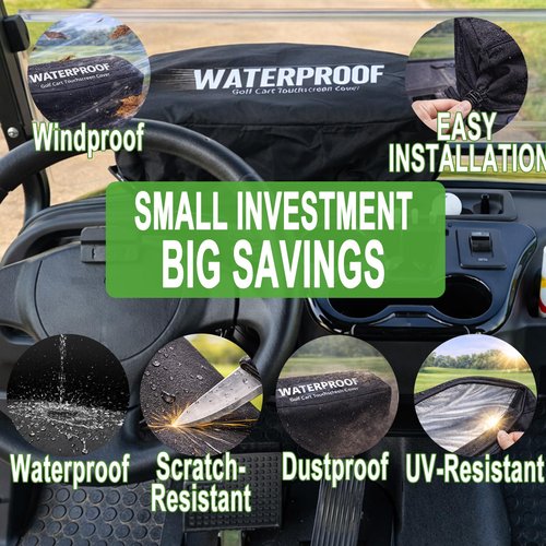 Corztg 2Pcs Golf Cart Waterproof Touchscreen Cover Compatible with Evolution & Denago, Golf Cart Accessories Fits Classic 2/4 Plus, Forester, D5 Ranger/Maverick, Nomad/Rover,Dustproof Sun Shade