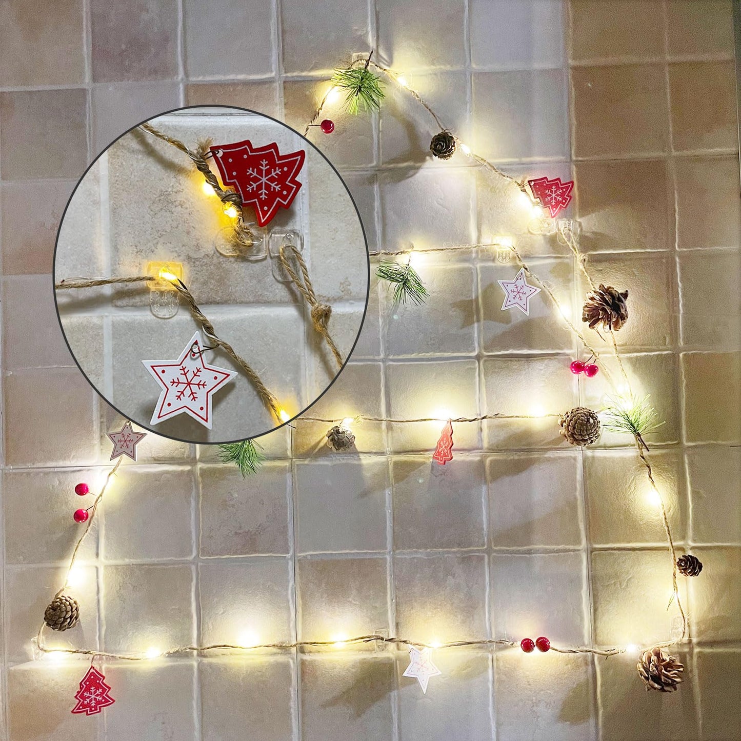 Karsbarwe 60 Clips+66 Strips, Indoor Mini Clear Light Clips with Adhesive Strips, No Damage Mini Wall Hooks, Removable Small Clear Hooks for Christmas and Festival Decoration