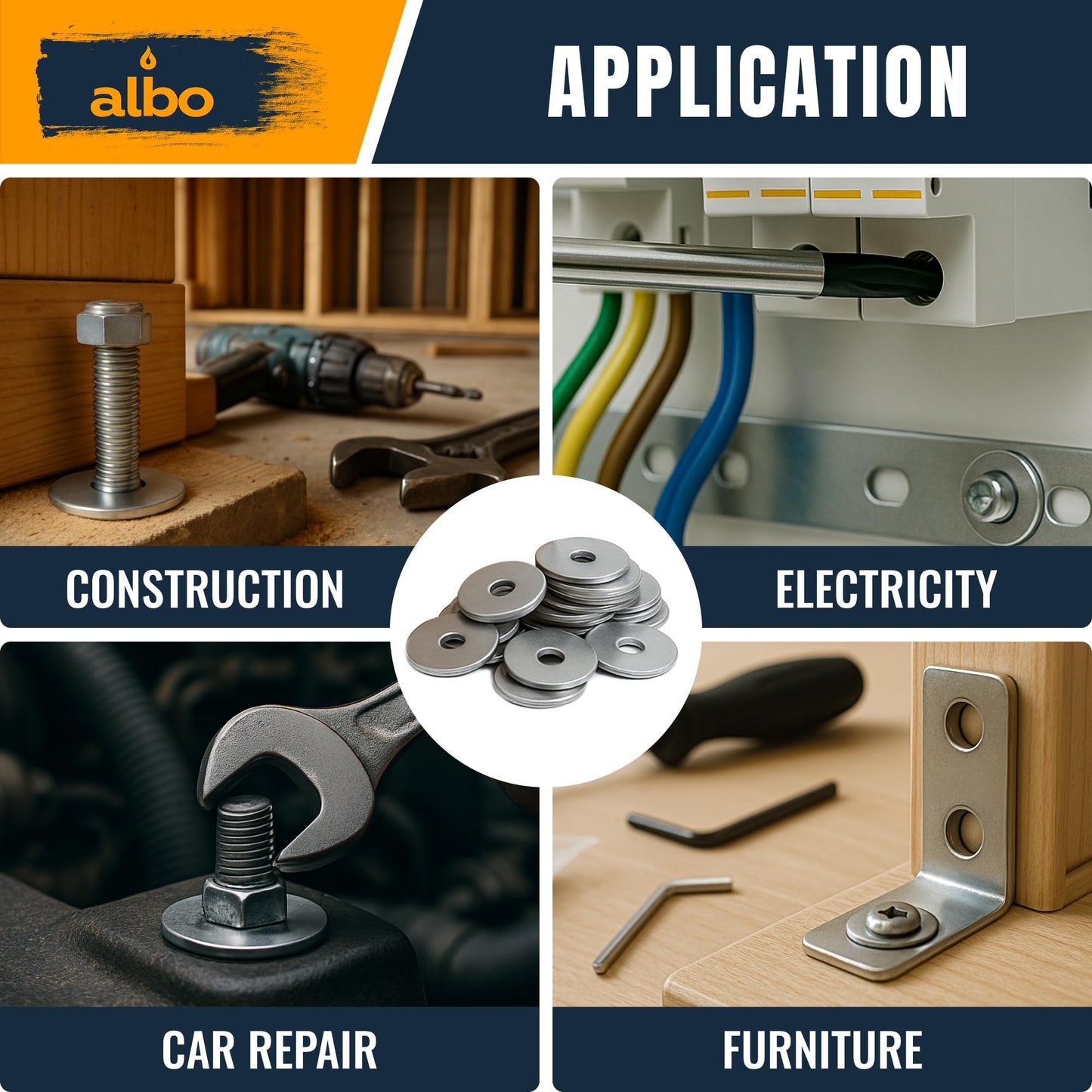 100 Pcs Stainless Steel Fender Washers #8 x 3/4 Inch Flat Washers for Screws and Bolts, 304 Stainless Steel, Heavy Duty Washer Set for Industrial and DIY Use