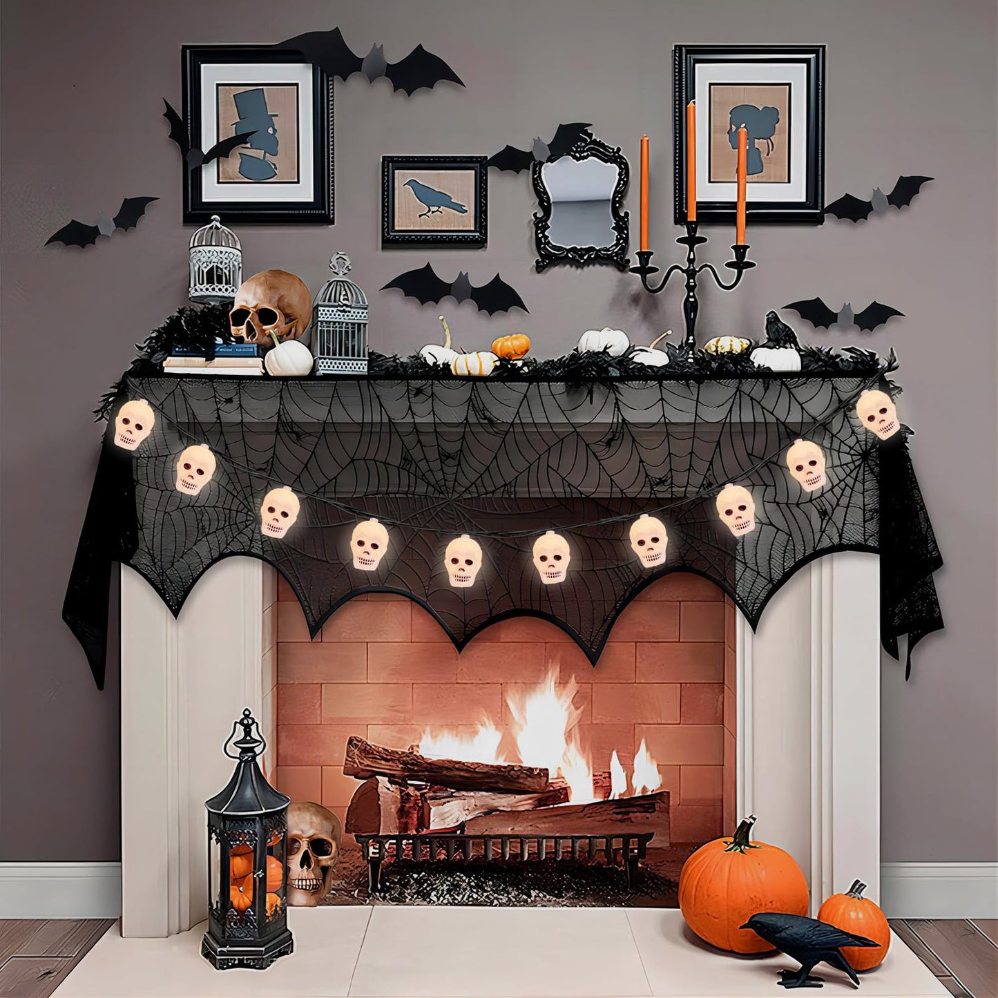 Skull String Lights - 8.5Ft Plug in String Lights Outdoor with 10 White Skeleton for Indoor/Outdoor Halloween Decoration, Hanging Ghost Head Lights for Party Patio Garden