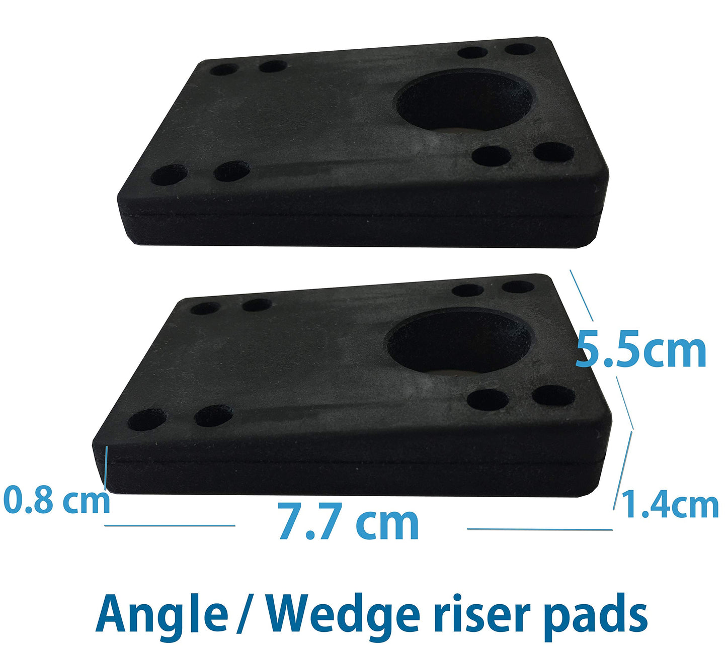 VJ Longboard Skateboard Riser Pads, Rubber, Set of 2, Size 3mm (1/8") 6mm (1/4") 12mm (1/2") 14mm Angle Wedge Riser Pads, Black (Angle Wedge)