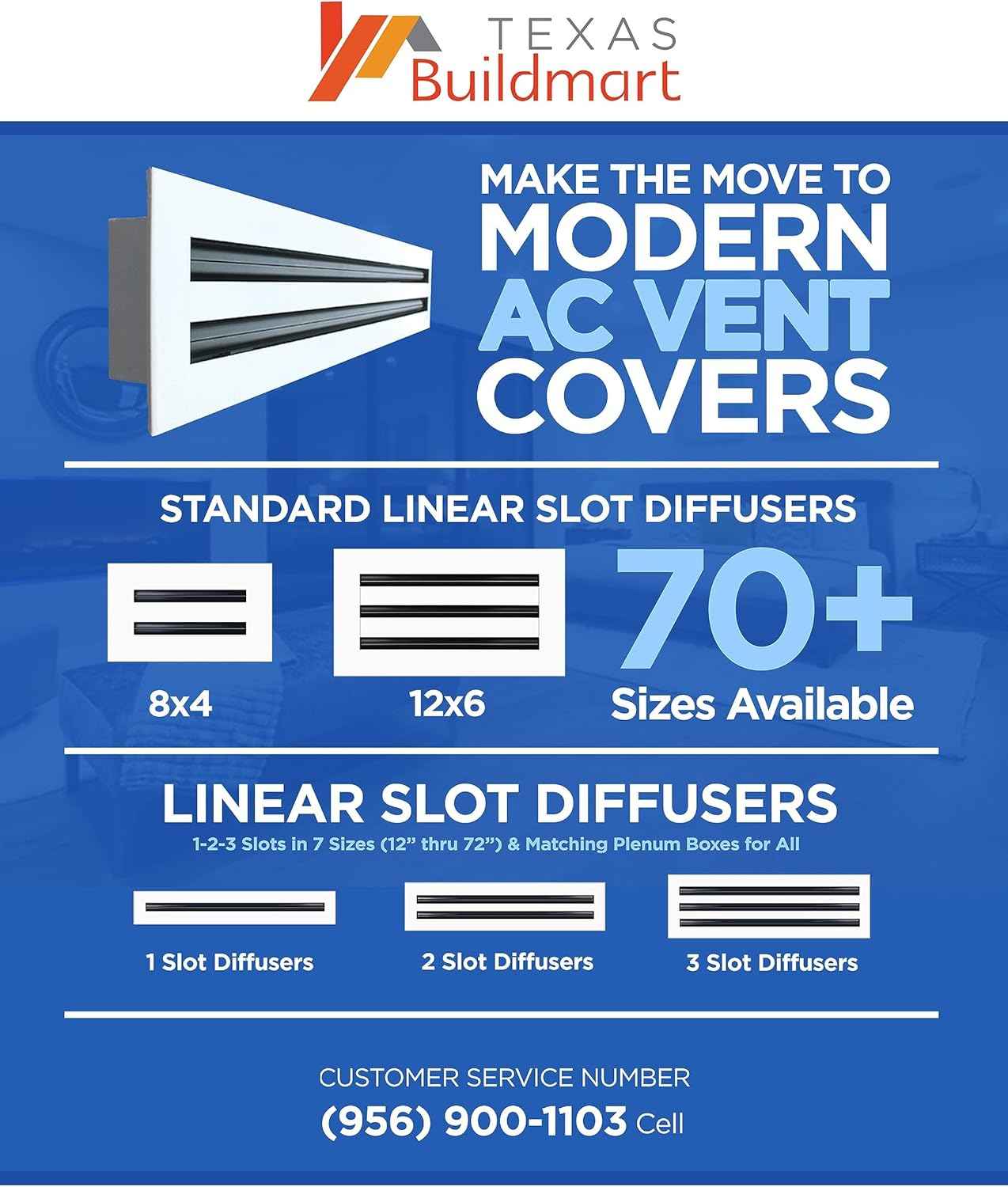 24” White Linear Slot Diffuser - Modern AC Vent Cover for Ceiling, Walls & Floors