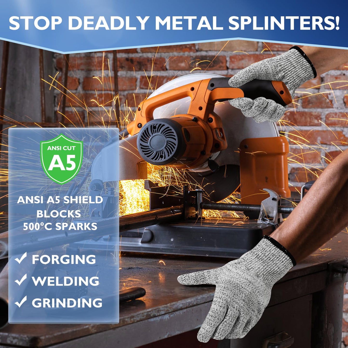 CAISIDIONG 2 Pairs Cut Resistant Gloves Level 5 Food Grade,Size L, Machine Washable, Ambidextrous Safety Gloves for Oyster Shucking, Mandolin Slicing, Butcher Meat Cutting,Suitable for men and women