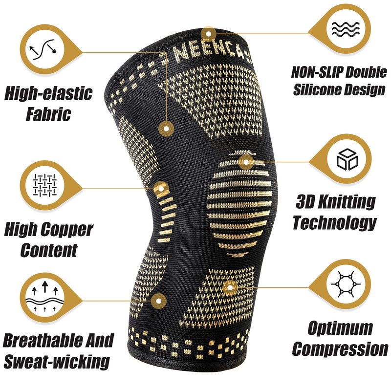NEENCA Copper Knee Braces for Knee Pain Relief - 2 Pack Knee Sleeves Set, Knee Compression Sleeves with Copper Ions Infused Fiber for Sports, Workout, Arthritis, Meniscus Tear- FSA/HSA Eligible